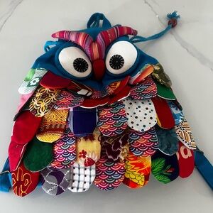 Handmade Multicolor Owl Patchwork Backpack - Blue Base